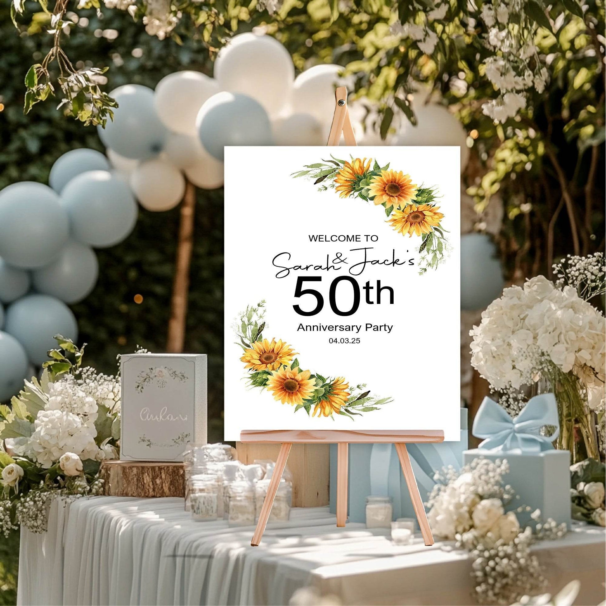 Sunflower Welcome Anniversary Party Sign