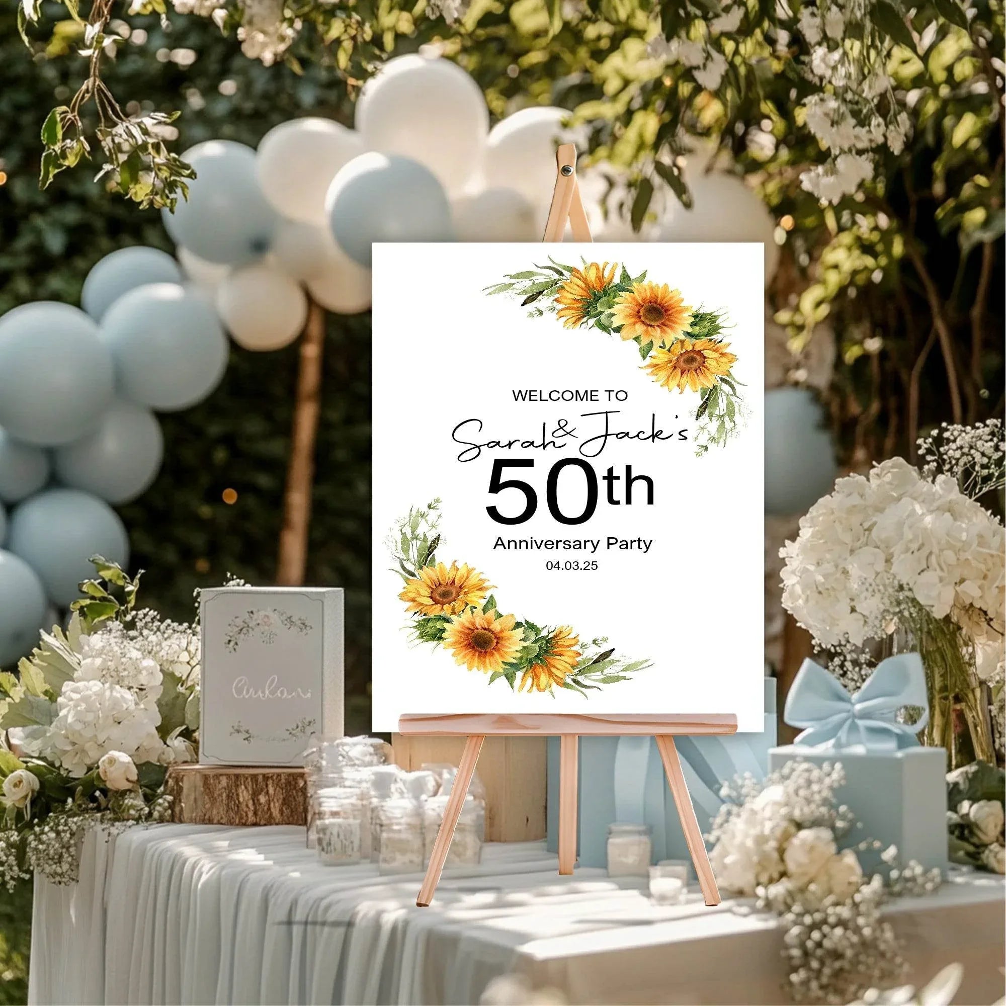 Sunflower Welcome Anniversary Party Sign - Larosier Prints