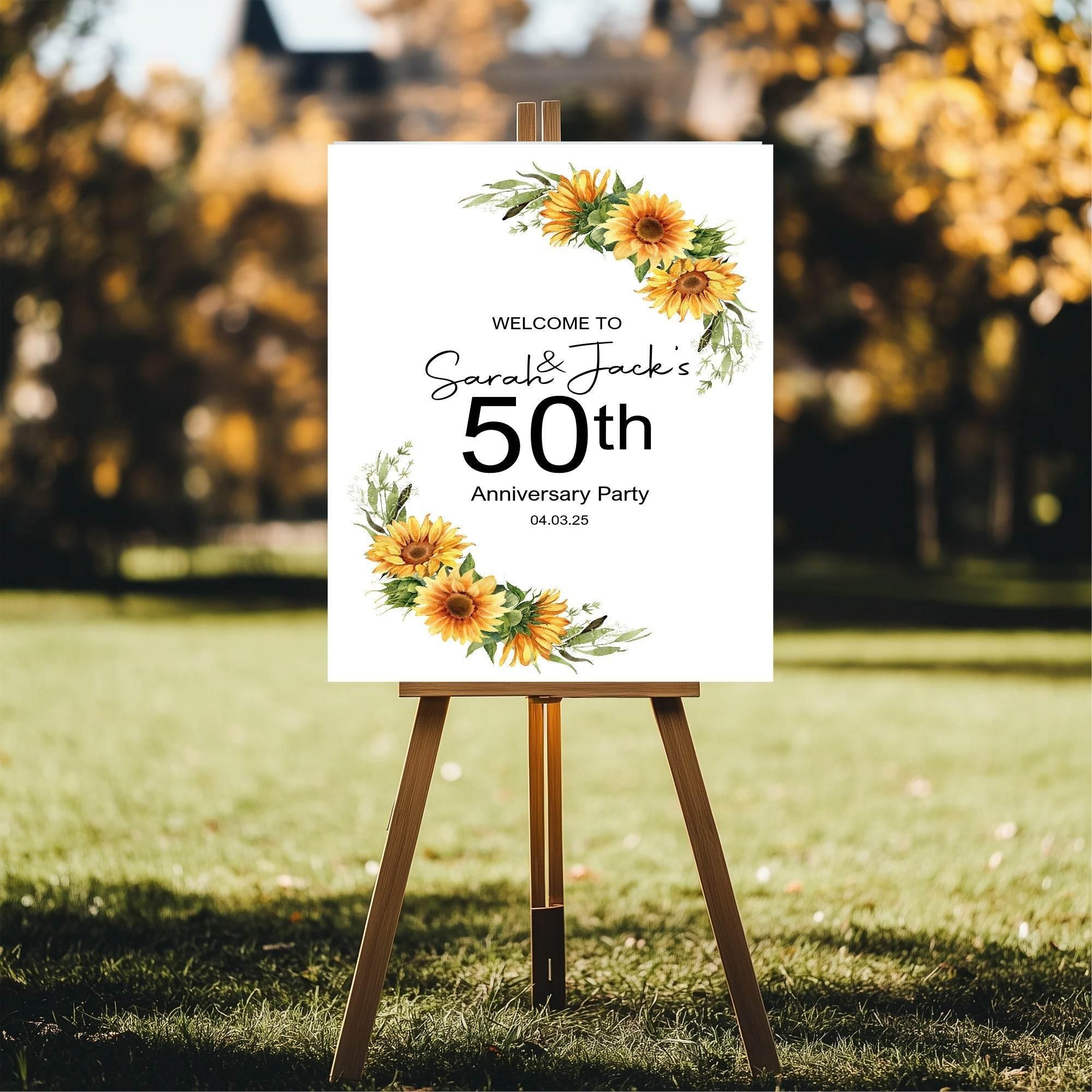 Sunflower Welcome Anniversary Party Sign - Larosier Prints