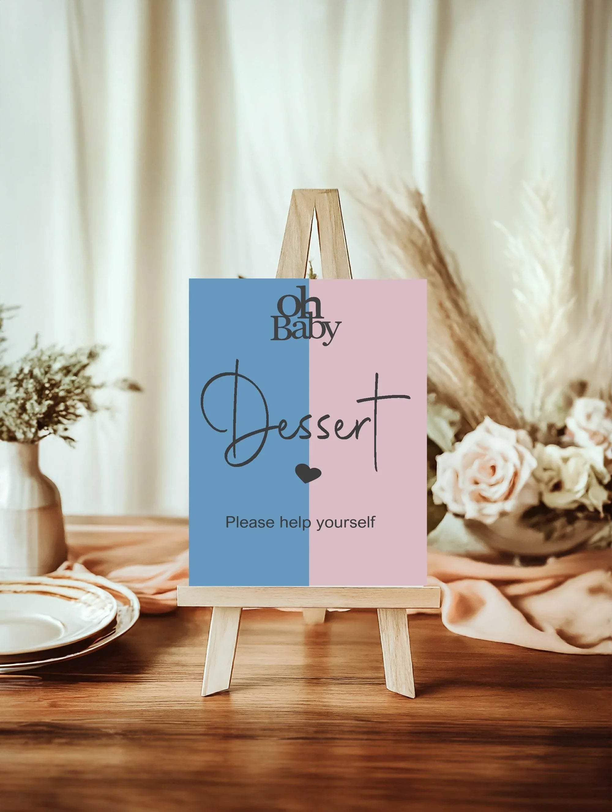 Oh Baby Dessert Baby Shower Party Sign | Blue & Pink - Larosier Prints