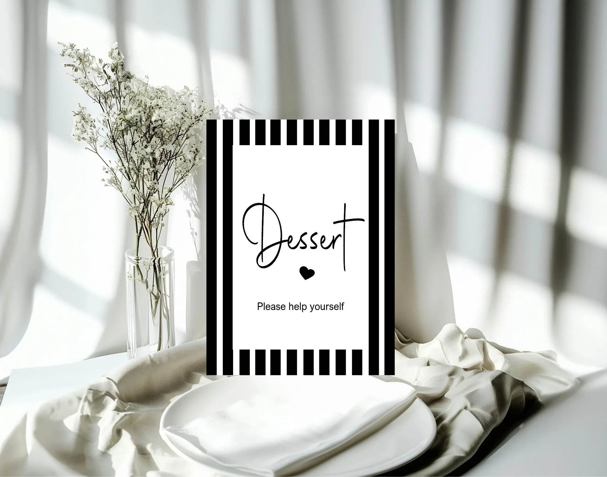 Black and White Stripe Dessert Baby Shower Party Sign - Larosier Prints