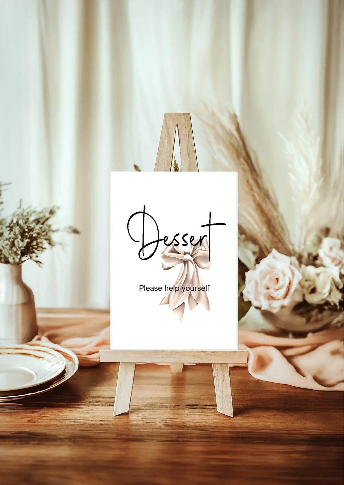 Bows custom baby shower party sign example: Bows Dessert Baby Shower Party Sign