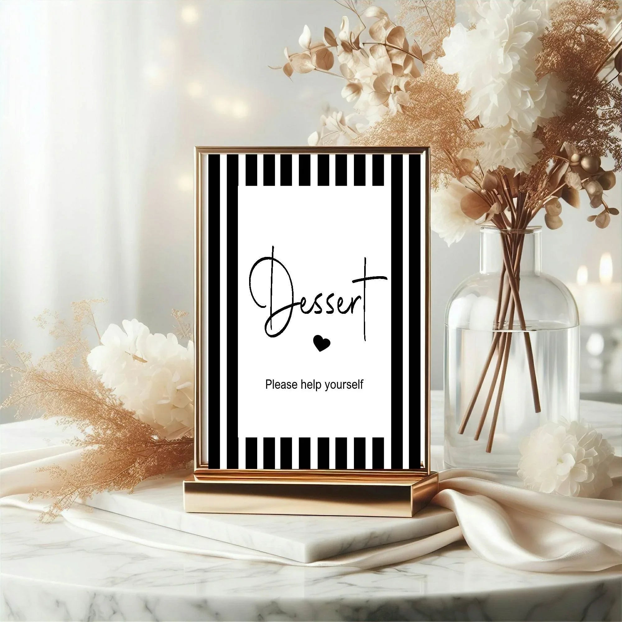 Black and White Stripe Dessert Baby Shower Party Sign - Larosier Prints