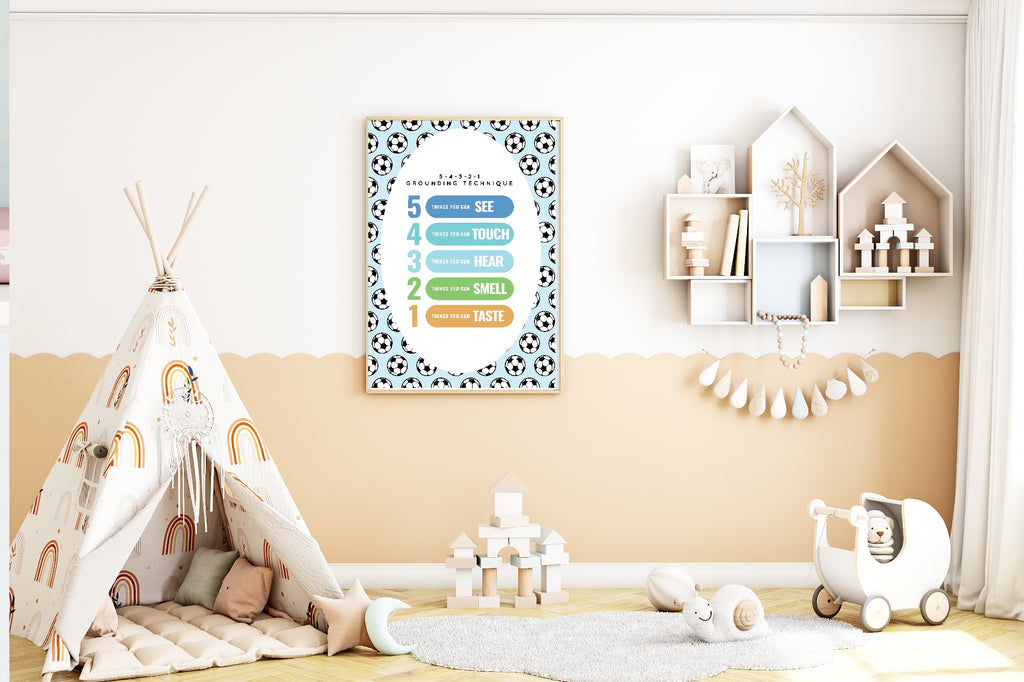 Blue Football Grounding Technique Poster | Emotional Support Tool Wall Art