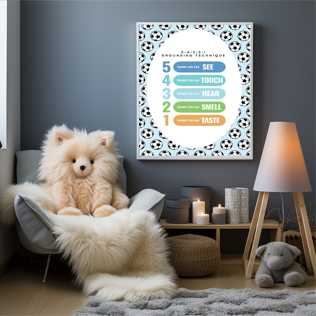 Blue Football Grounding Technique Poster | Emotional Support Tool Wall Art
