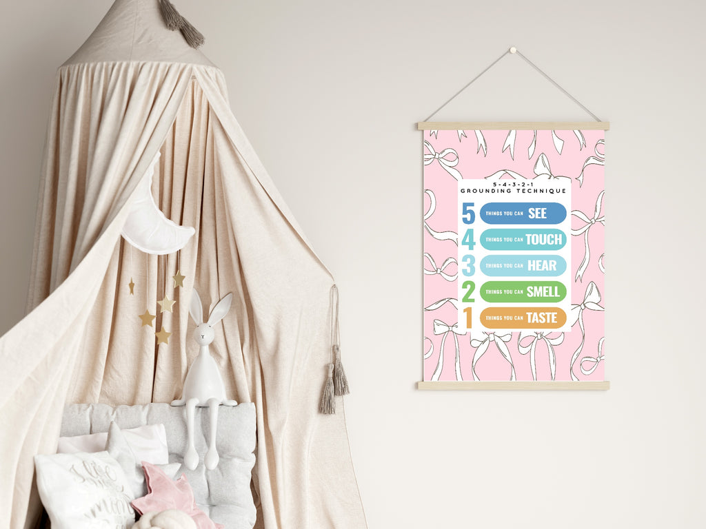 Pink Bow Grounding Technique Poster | Emotional Support Tool Wall Art