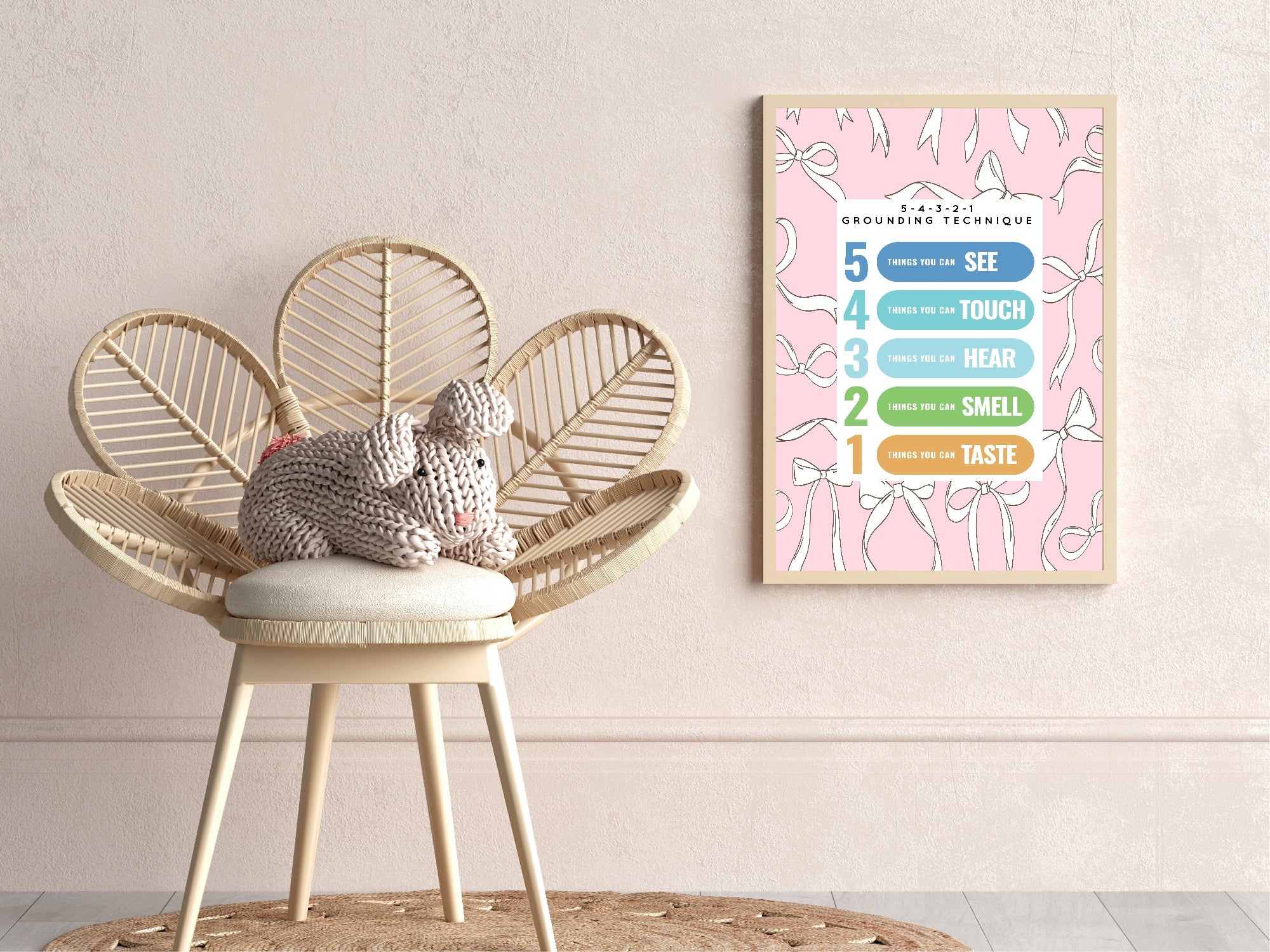 Pink Bow Grounding Technique Poster | Emotional Support Tool Wall Art