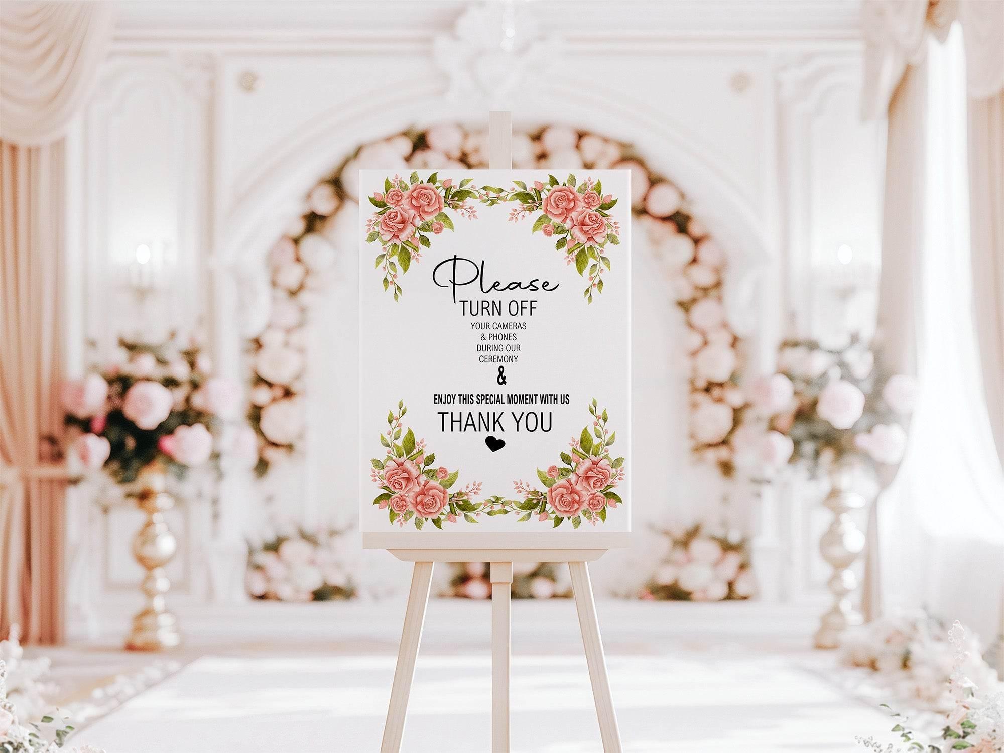 Pink Rose Unplugged Wedding Party Sign - Larosier Prints