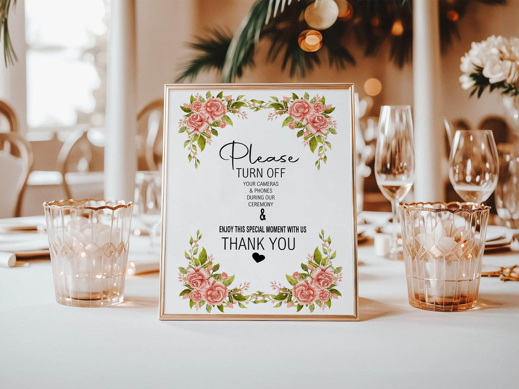Pink Rose Unplugged Wedding Party Sign - Larosier Prints
