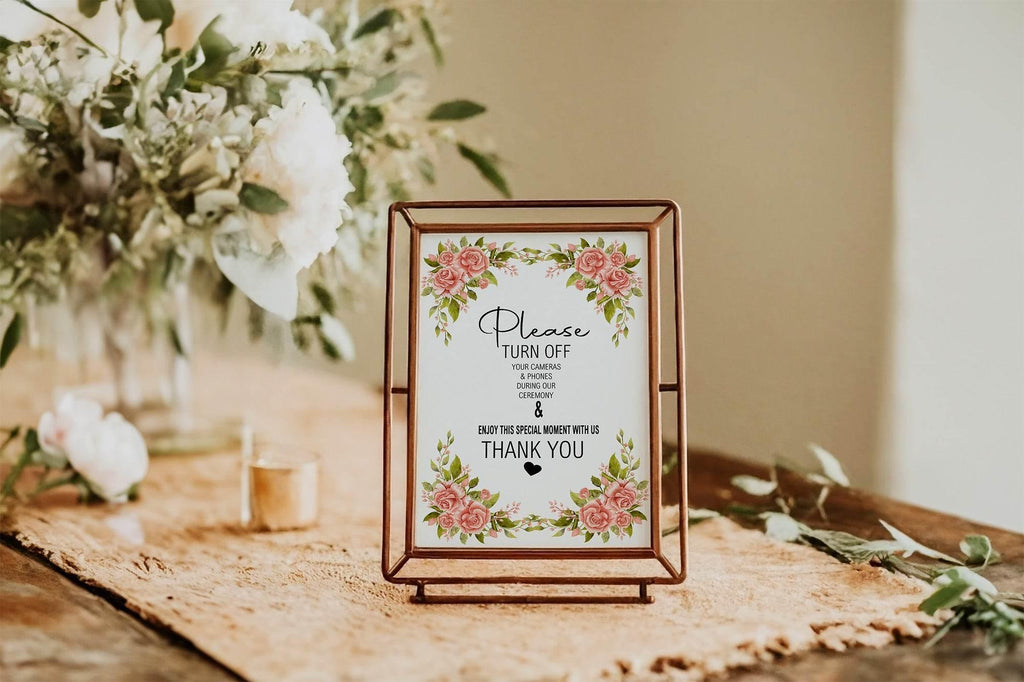 Pink Rose Unplugged Wedding Party Sign - Larosier Prints