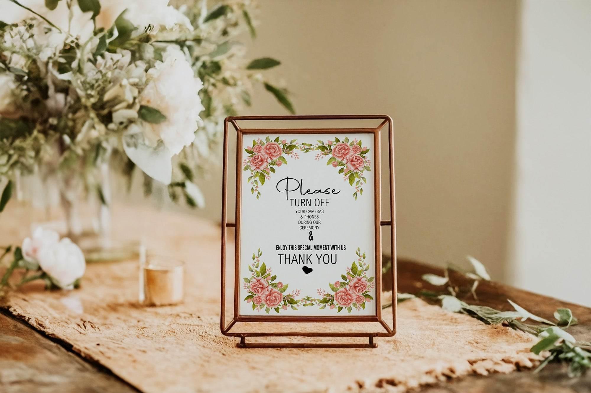 Pink Rose Unplugged Wedding Party Sign - Larosier Prints