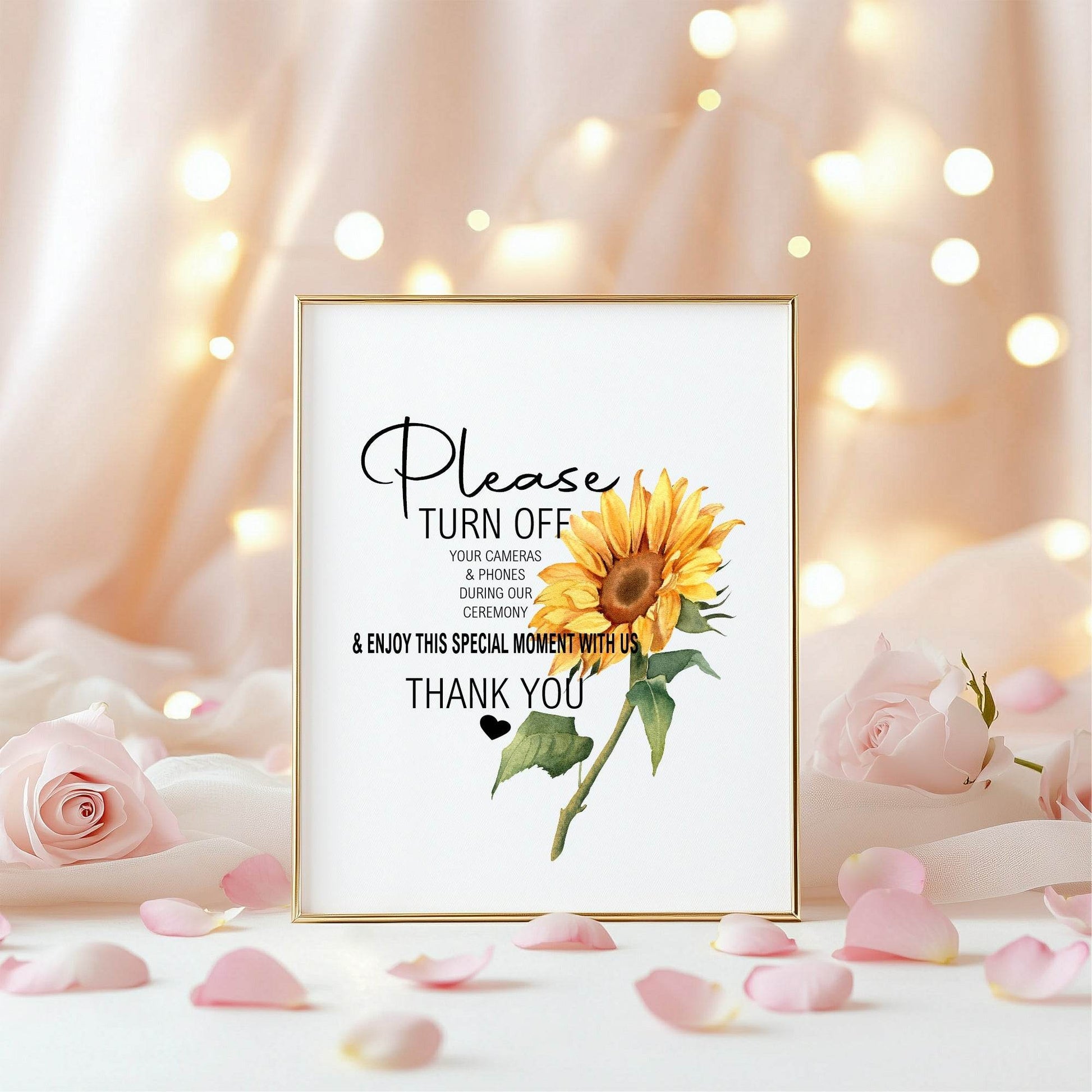 Sunflower Unplugged Wedding Party Sign