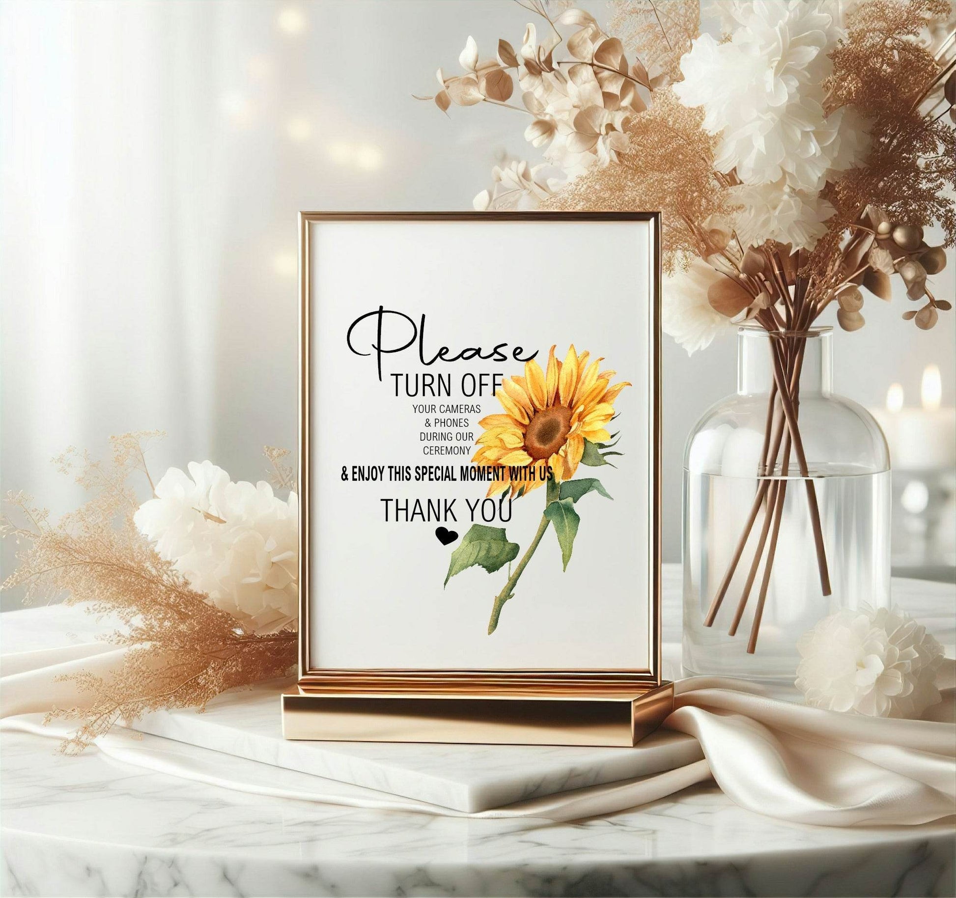 Sunflower Unplugged Wedding Party Sign
