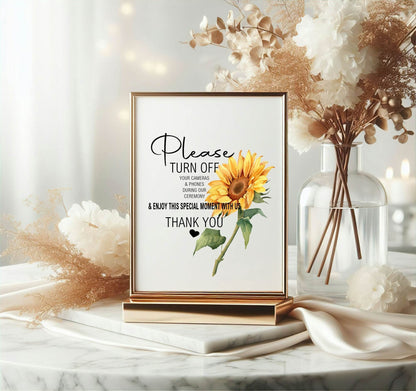 Sunflower Unplugged Wedding Party Sign
