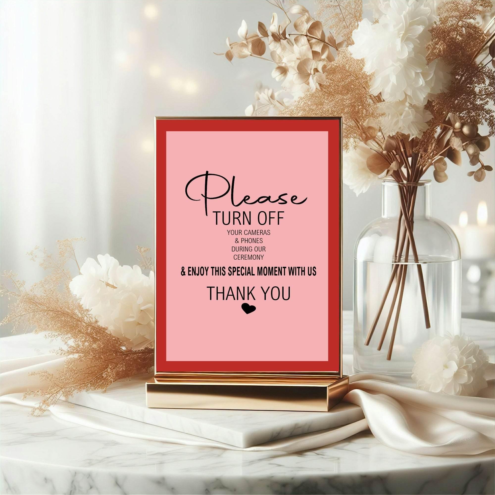 Red & Pink Unplugged Wedding Party Sign - Larosier Prints