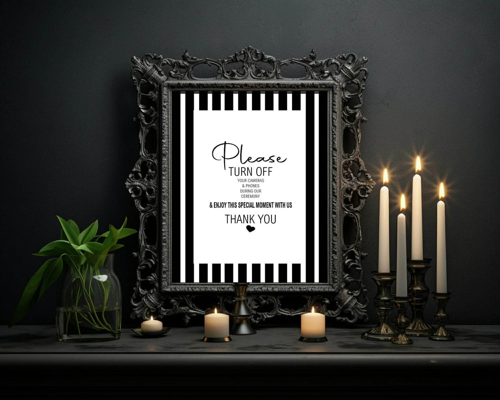 Black & White Stripe Unplugged Wedding Party Sign - Larosier Prints