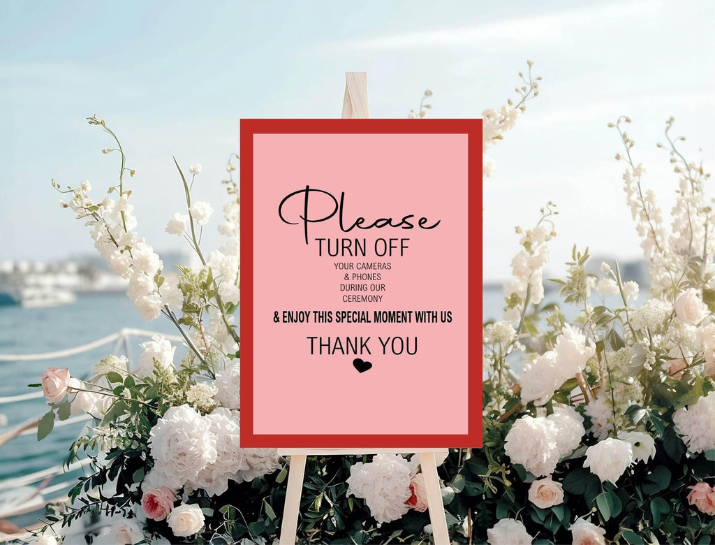 Red & Pink Unplugged Wedding Party Sign - Larosier Prints