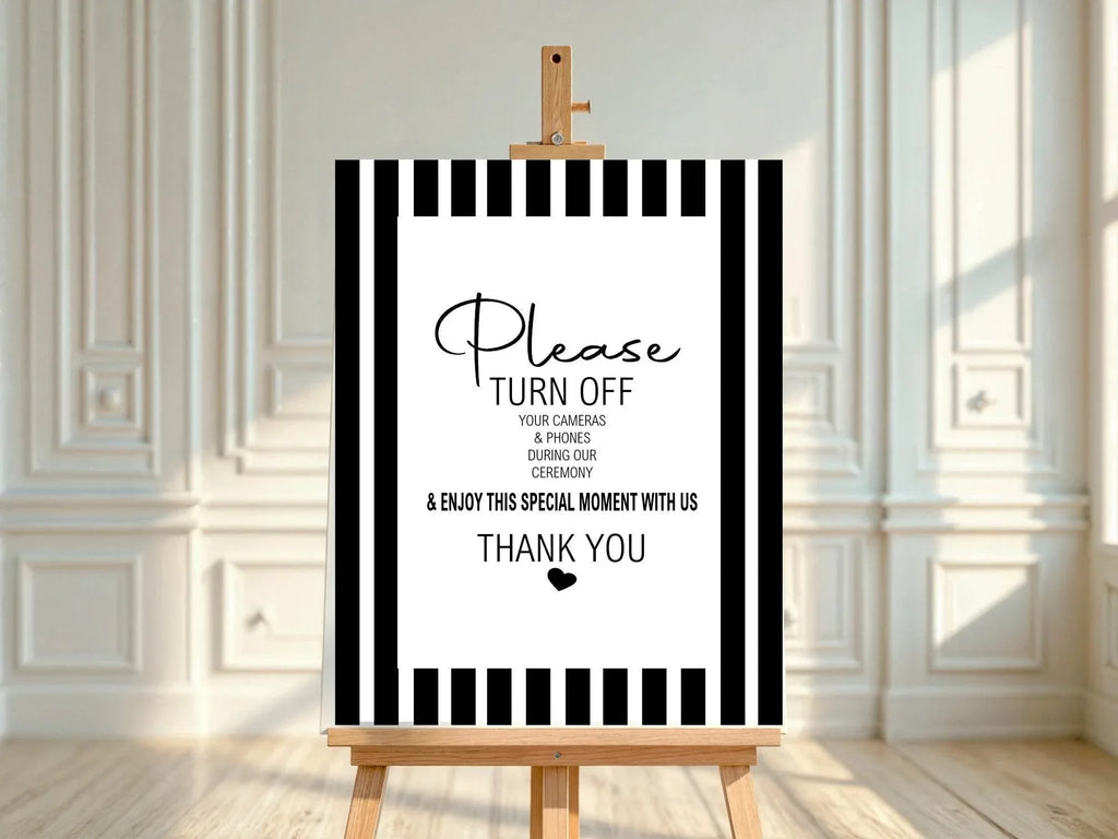 Black & White Stripe Unplugged Wedding Party Sign - Larosier Prints