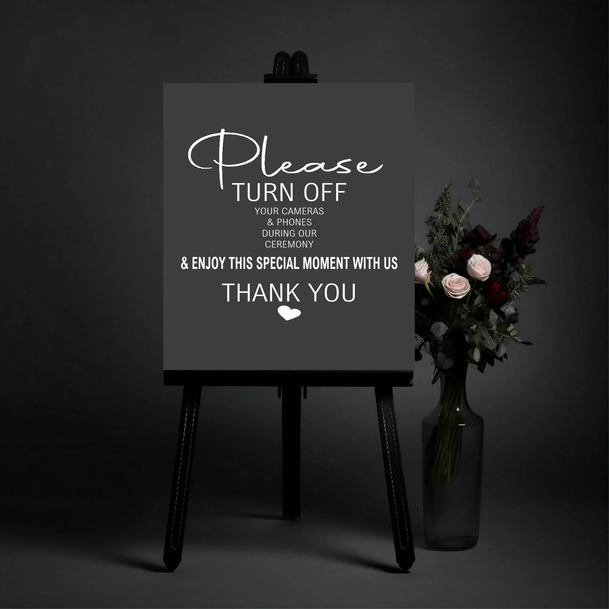 Minimalist Noir Unplugged Wedding Party Sign - Larosier Prints