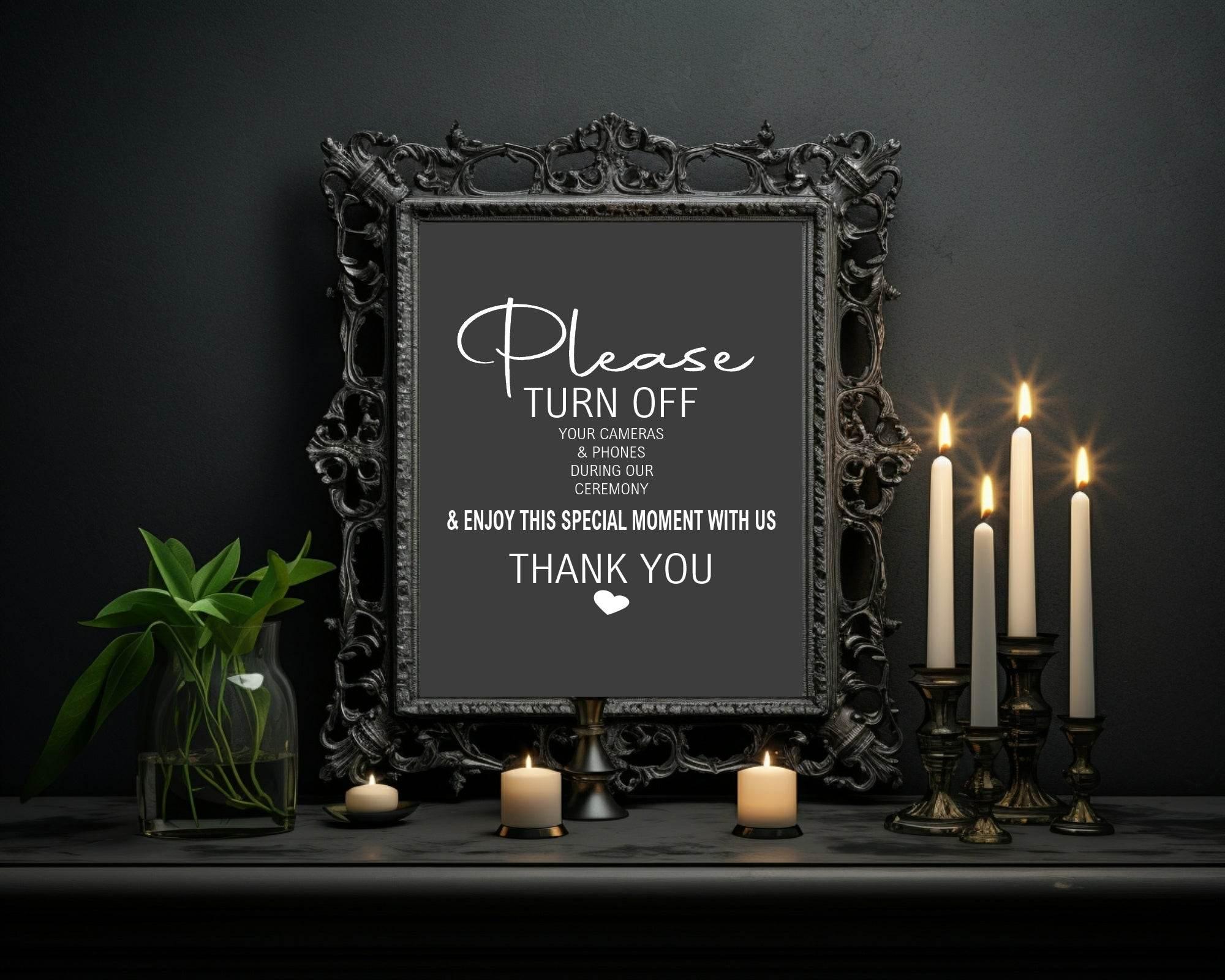Minimalist Noir Unplugged Wedding Party Sign - Larosier Prints