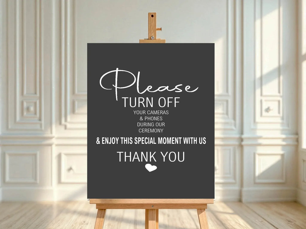 Minimalist Noir Unplugged Wedding Party Sign - Larosier Prints