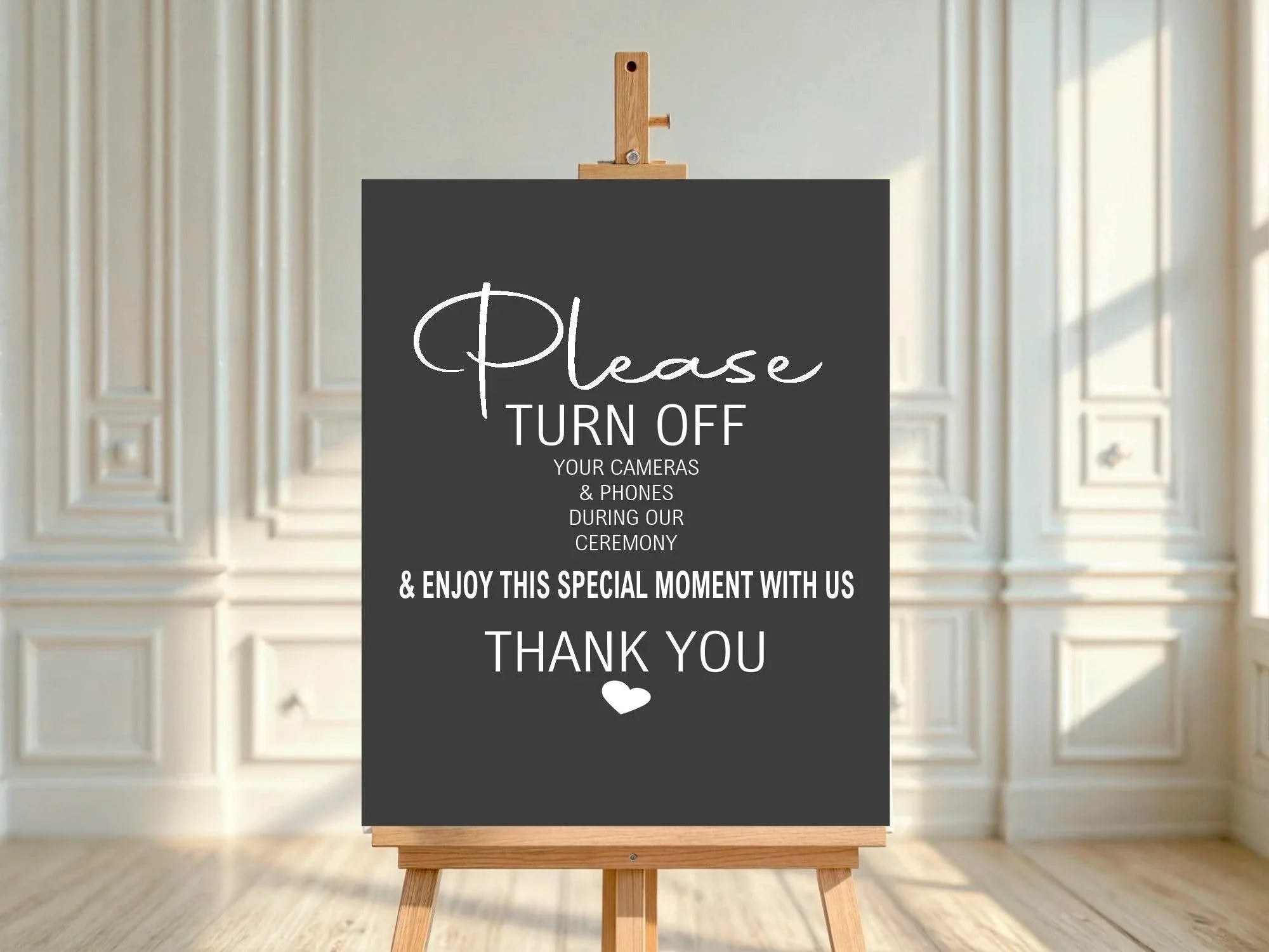 Minimalist Noir Unplugged Wedding Party Sign - Larosier Prints