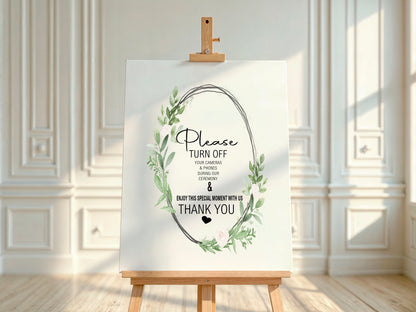 Green & White Rose Unplugged Wedding Sign