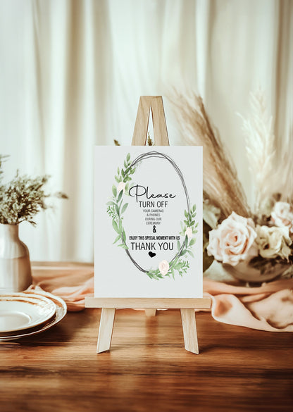 Green & White Rose Unplugged Wedding Sign