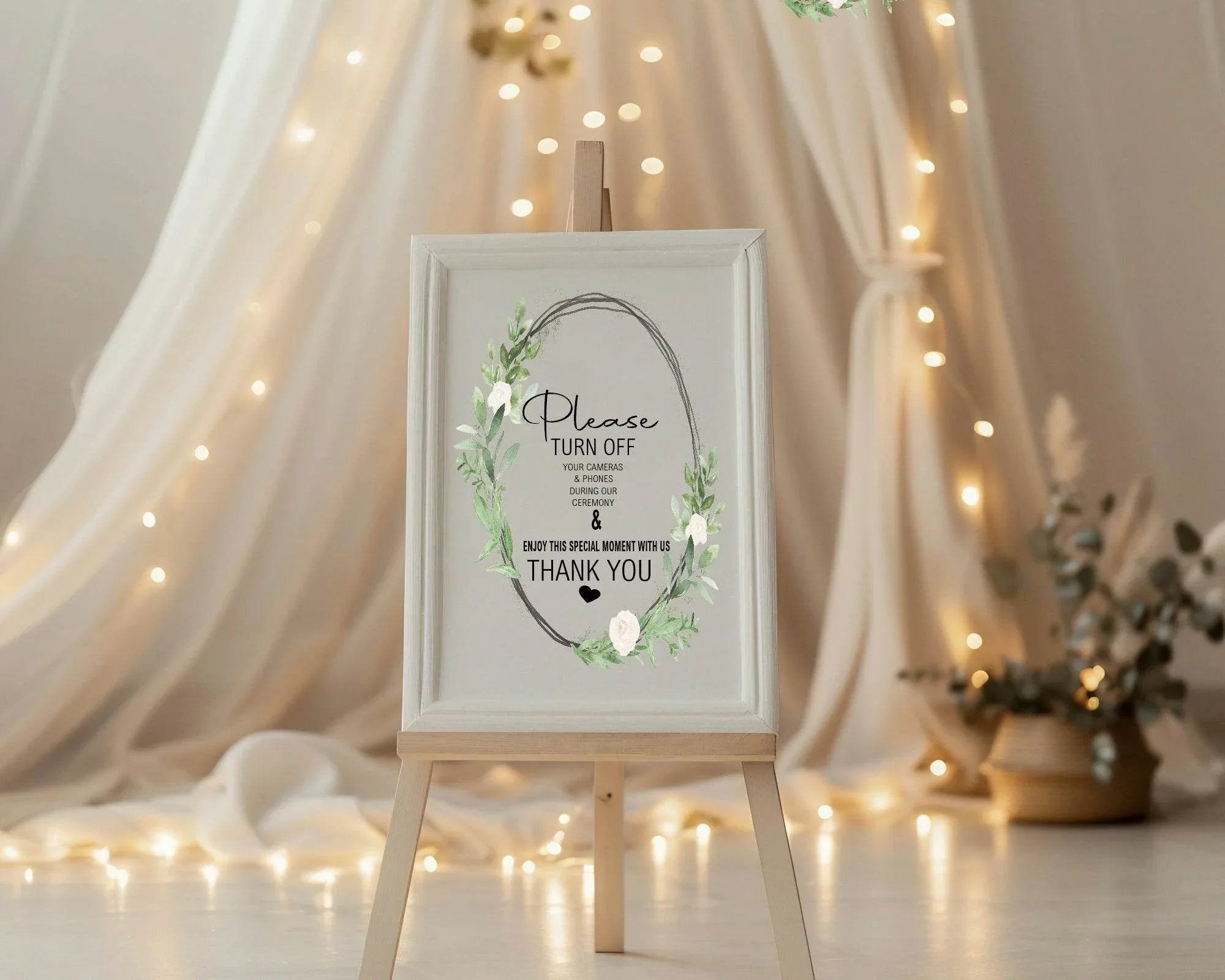 Green & White Rose Unplugged Wedding Party Sign - Larosier Prints