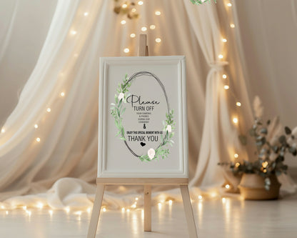 Green & White Rose Unplugged Wedding Sign