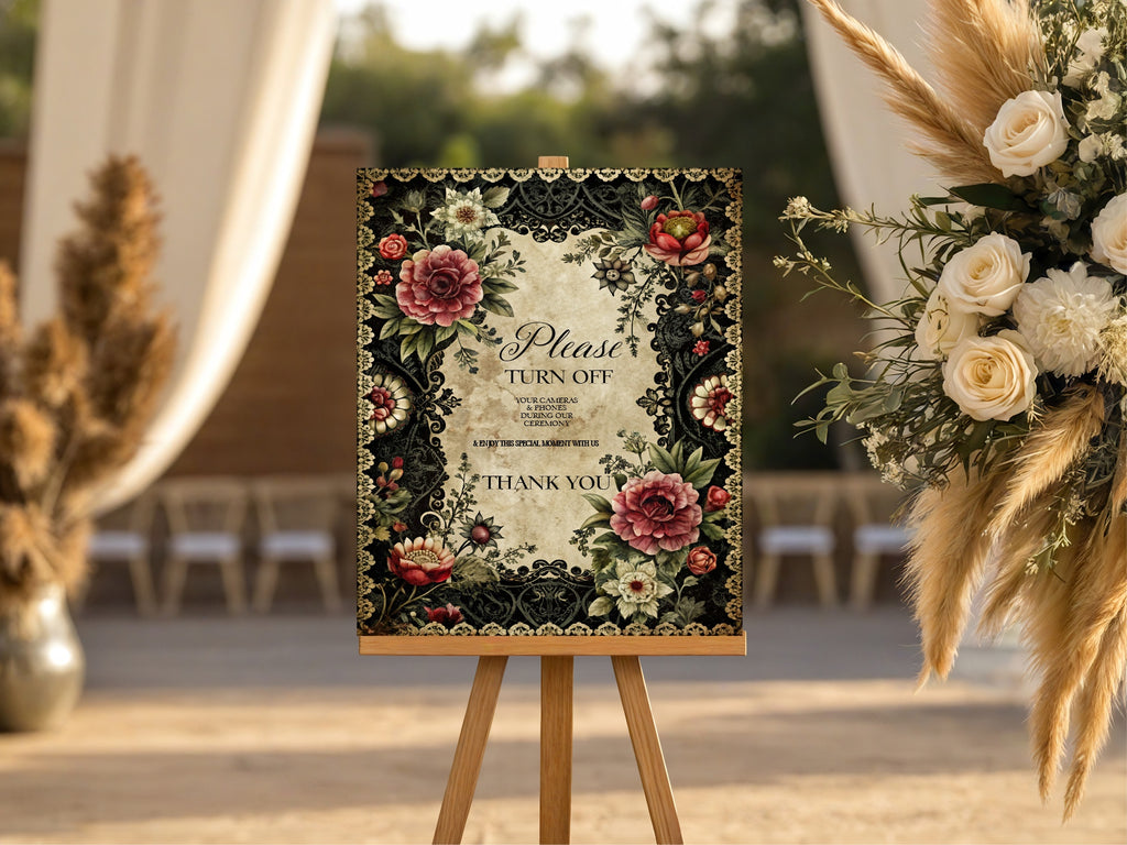 Gothic Floral Wedding Unplugged Sign