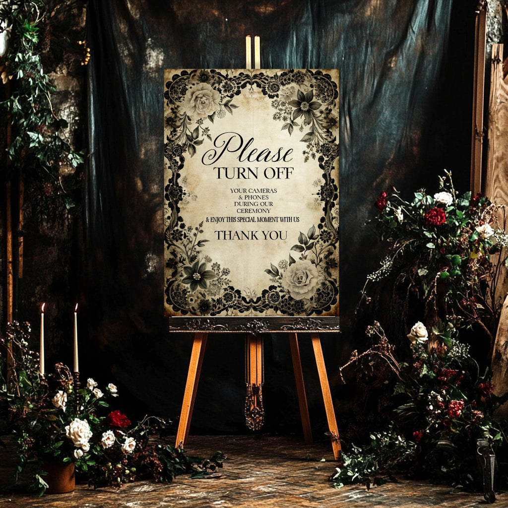 Black Rose Wedding Unplugged Sign