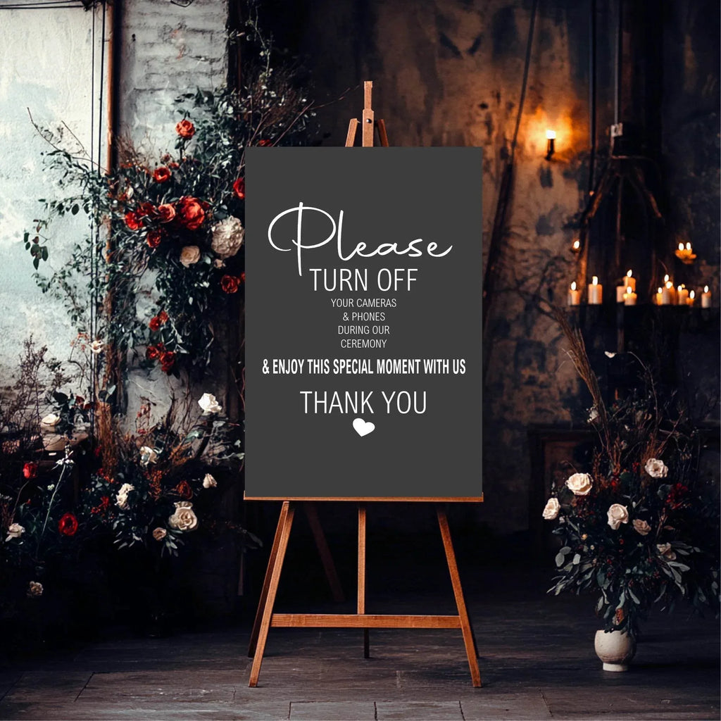 Minimalist Noir Unplugged Wedding Party Sign - Larosier Prints