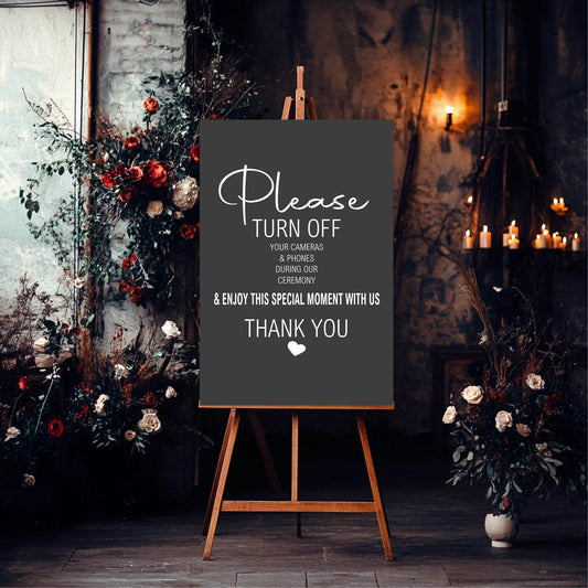 Minimalist Noir Unplugged Wedding Party Sign