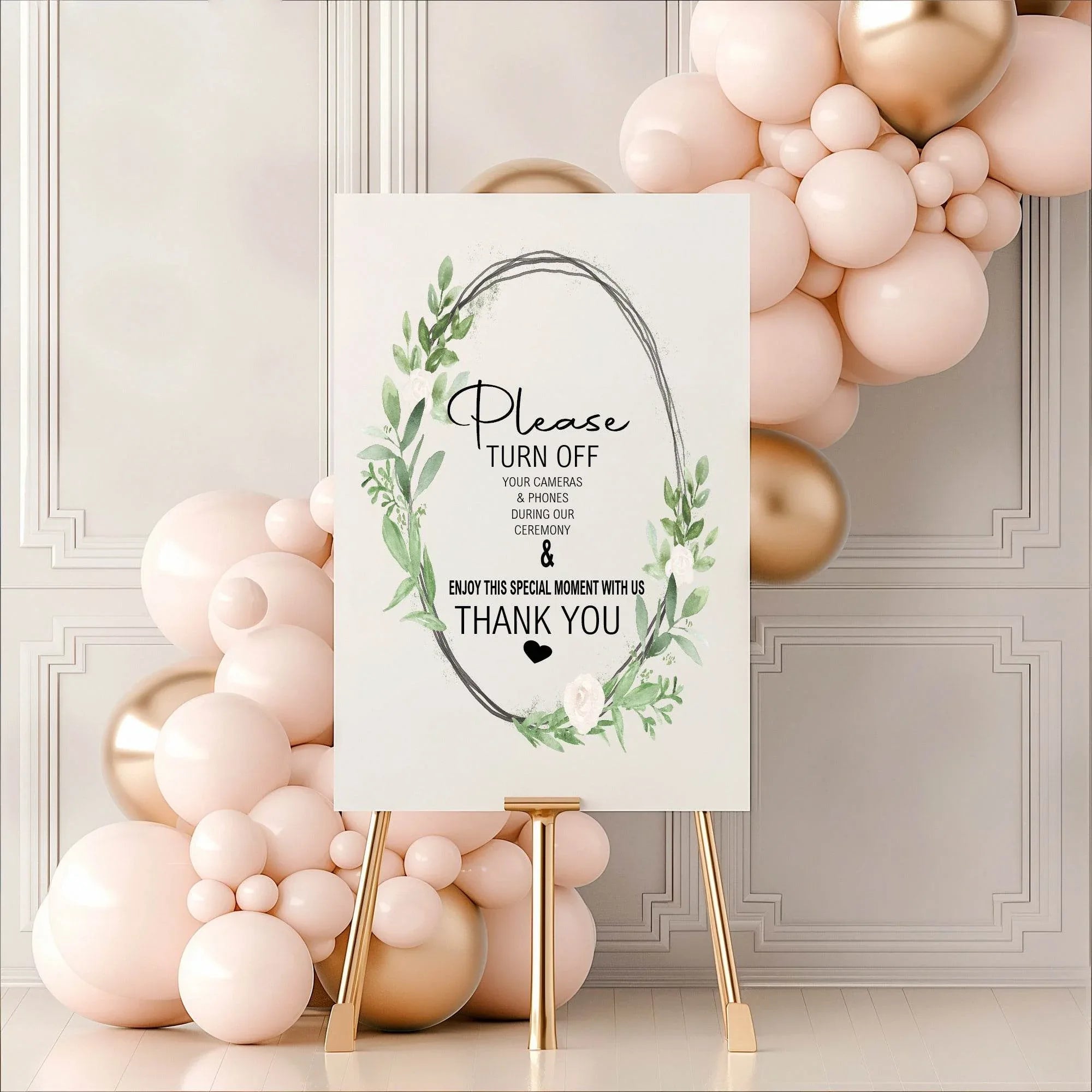 Green & White Rose Unplugged Wedding Party Sign - Larosier Prints