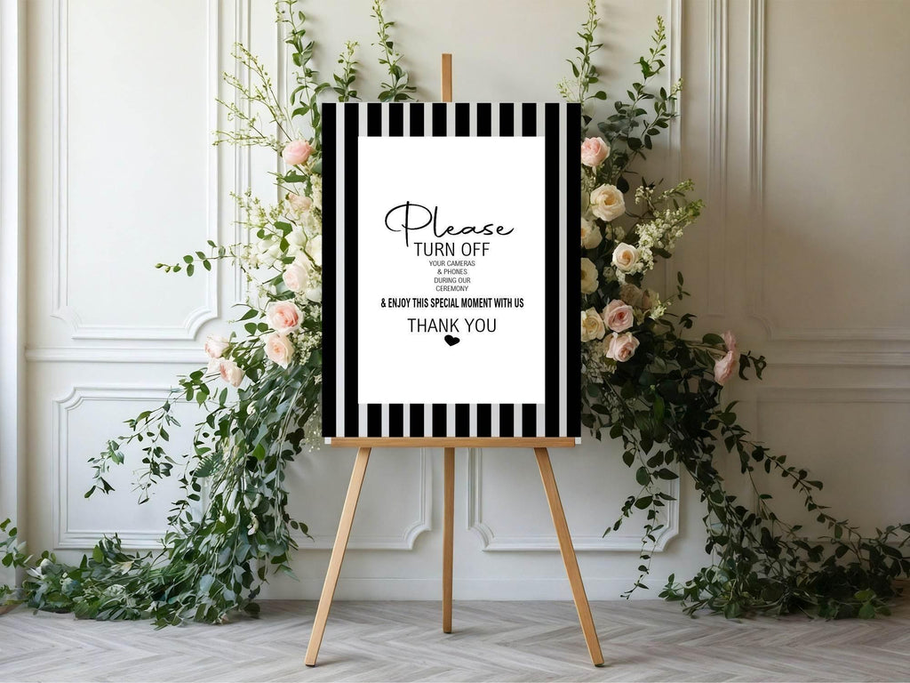 Black & White Stripe Unplugged Wedding Party Sign - Larosier Prints