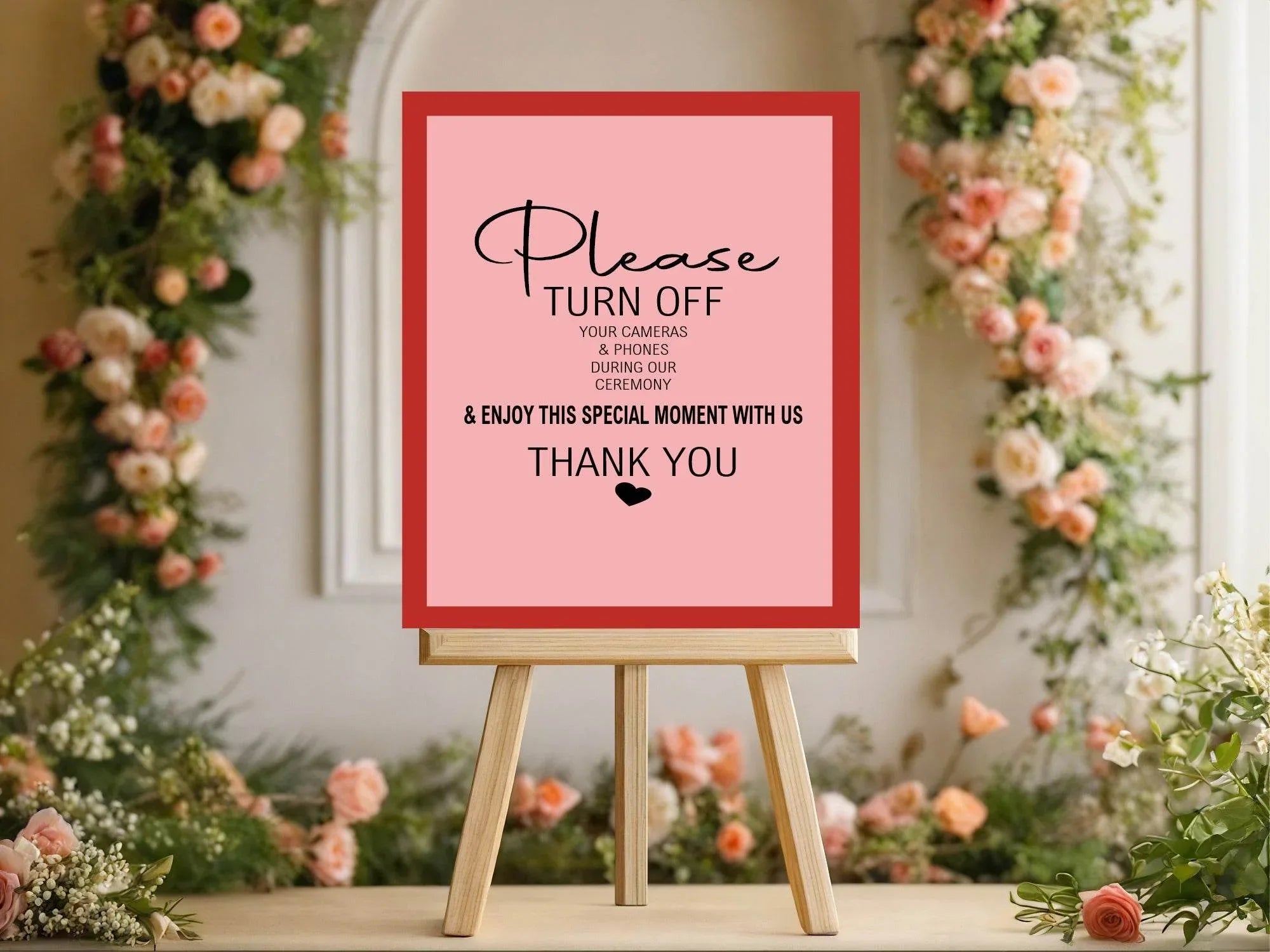 Red & Pink Unplugged Wedding Party Sign - Larosier Prints