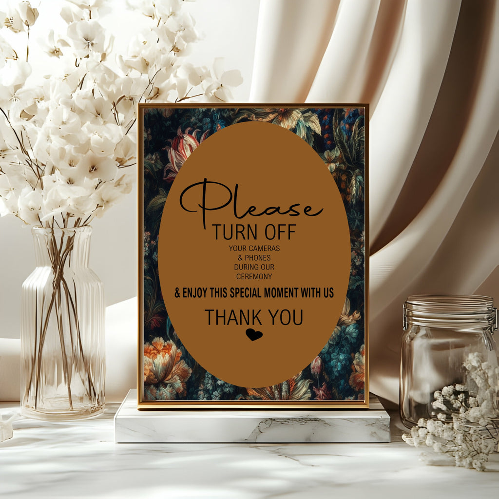 Moody Floral Wedding Unplugged Sign