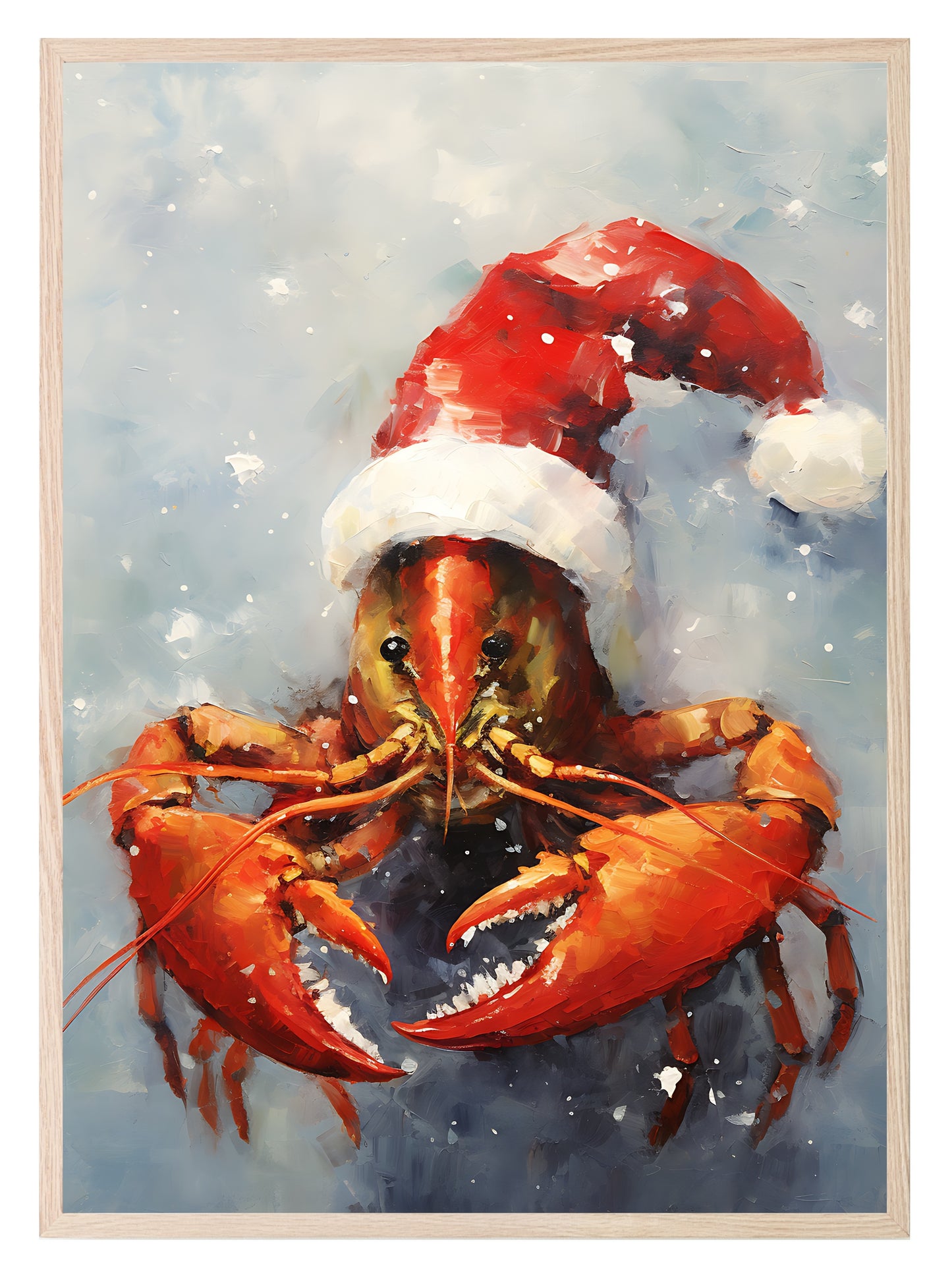 Lobster In Santa Hat Oil Painting Print | Christmas Wall Art