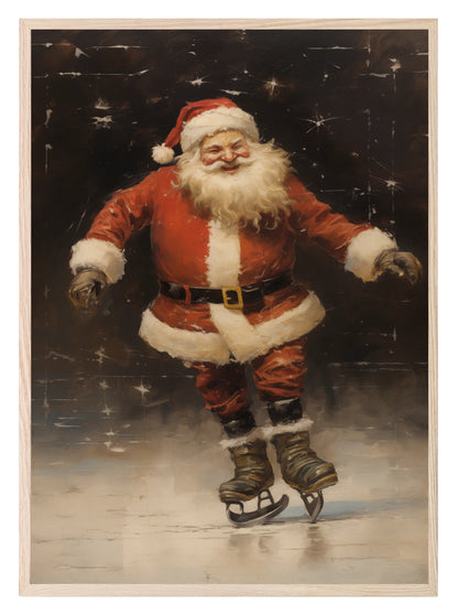 Vintage Santa Ice Skating Print | Christmas Wall Art