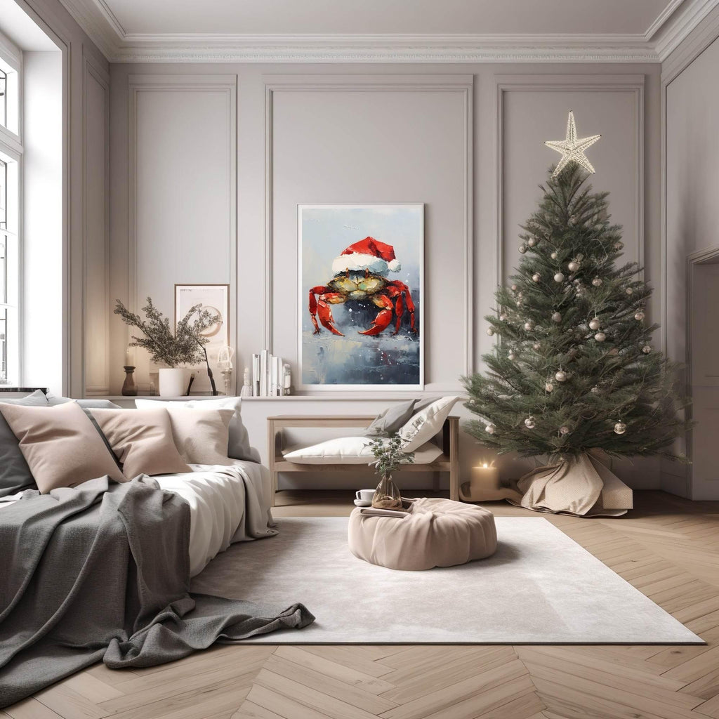 Crab In Santa Hat Oil Painting Print | Christmas Wall Art - Larosier Prints