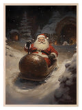 Vintage Santa Snow Tubing Print | Christmas Wall Art - Larosier Prints