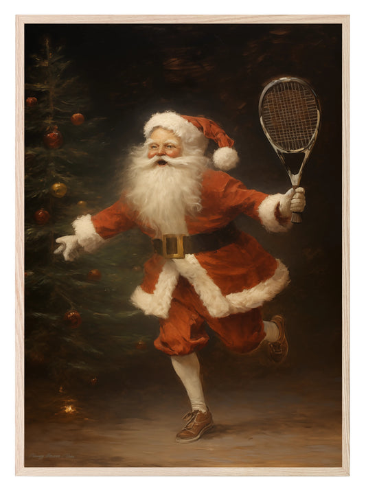 Vintage Santa Playing Tennis Print | Christmas Wall Art