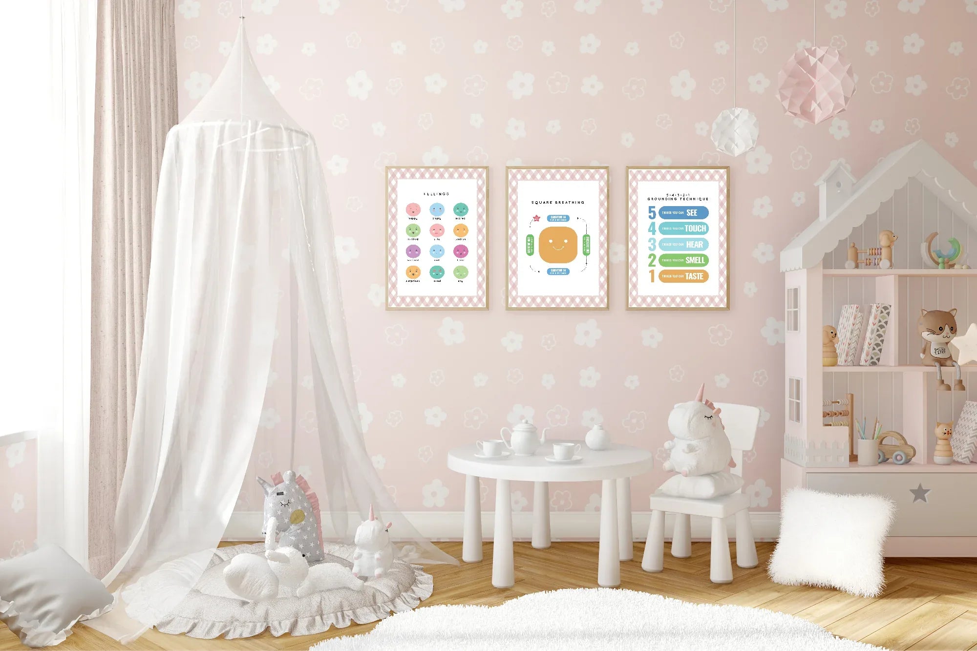 Pastel Plaid Square Breathing Emotional Support Tool Wall Art | Blue, Pink or Mint Green - Larosier Prints