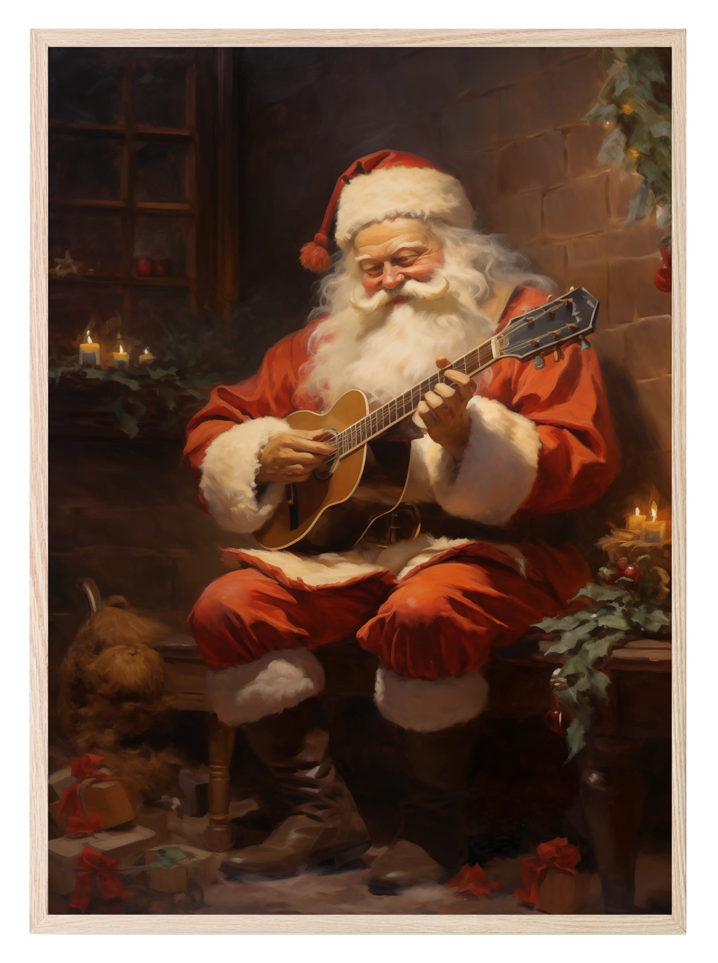 Vintage Santa Playing Guitar Print | Christmas Wall Art Santa 1