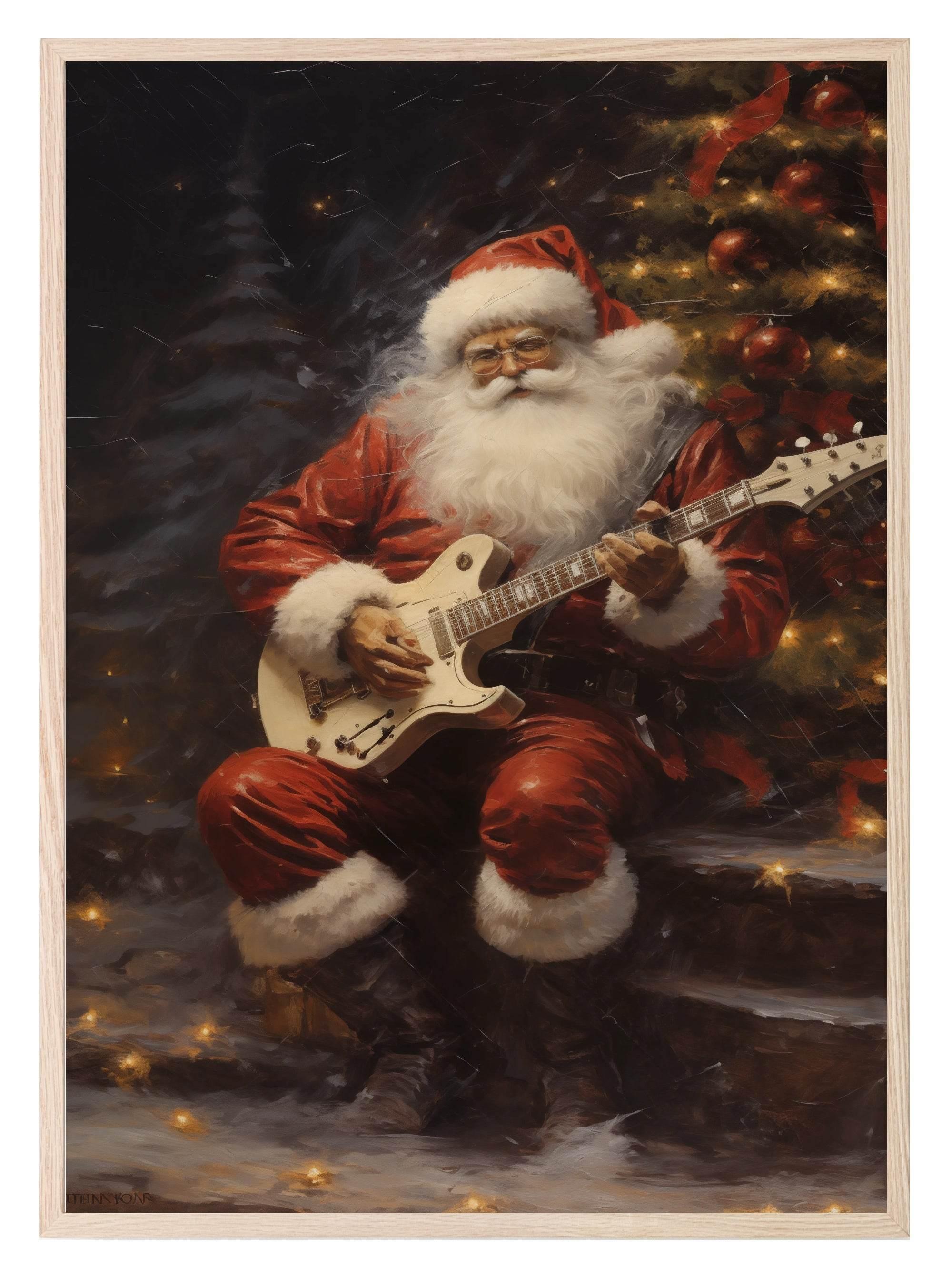 Vintage Santa Playing Guitar Print | Christmas Wall Art - Larosier Prints