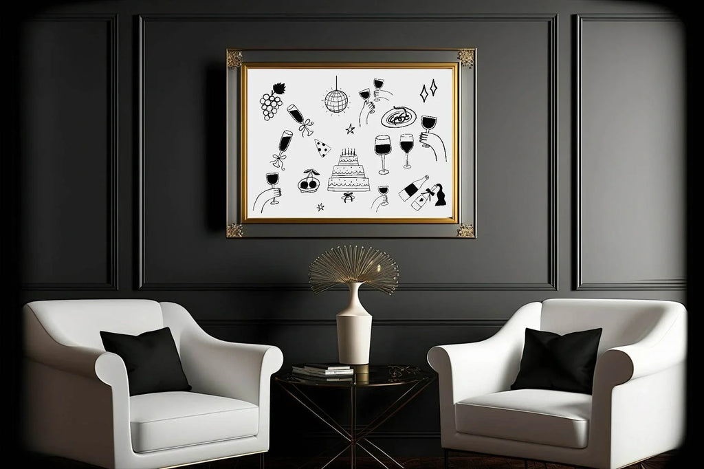 Wine Party Print | Monochrome | Landscape | Kitchen Wall Art - Larosier Prints