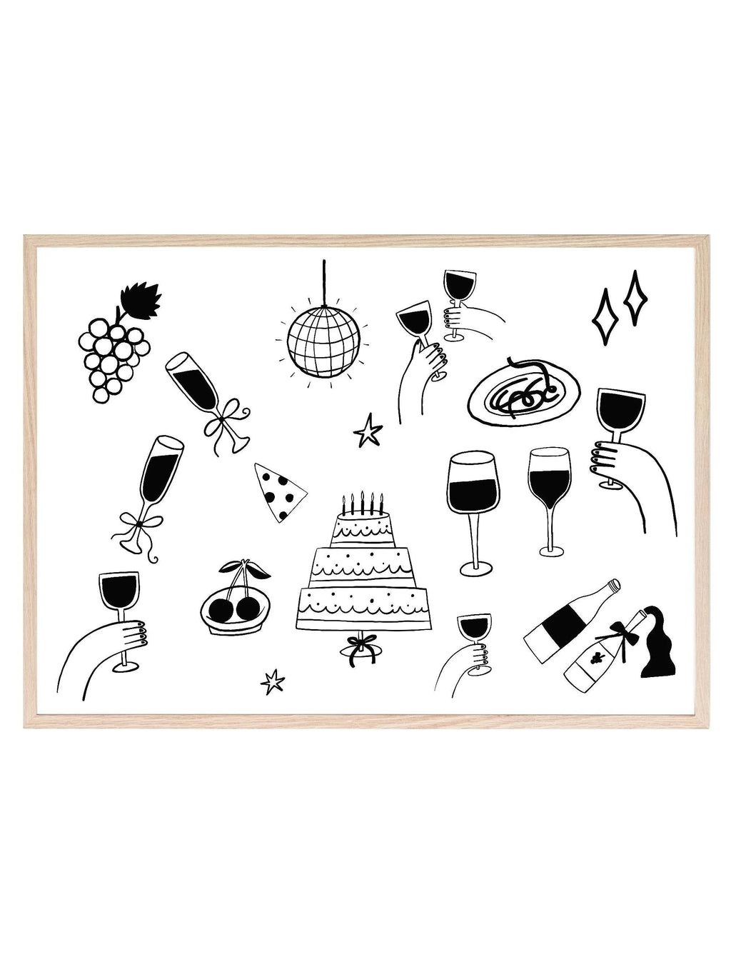 Wine Party Print | Monochrome | Landscape | Kitchen Wall Art - Larosier Prints