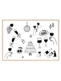 Wine Party Print | Monochrome | Landscape | Kitchen Wall Art - Larosier Prints