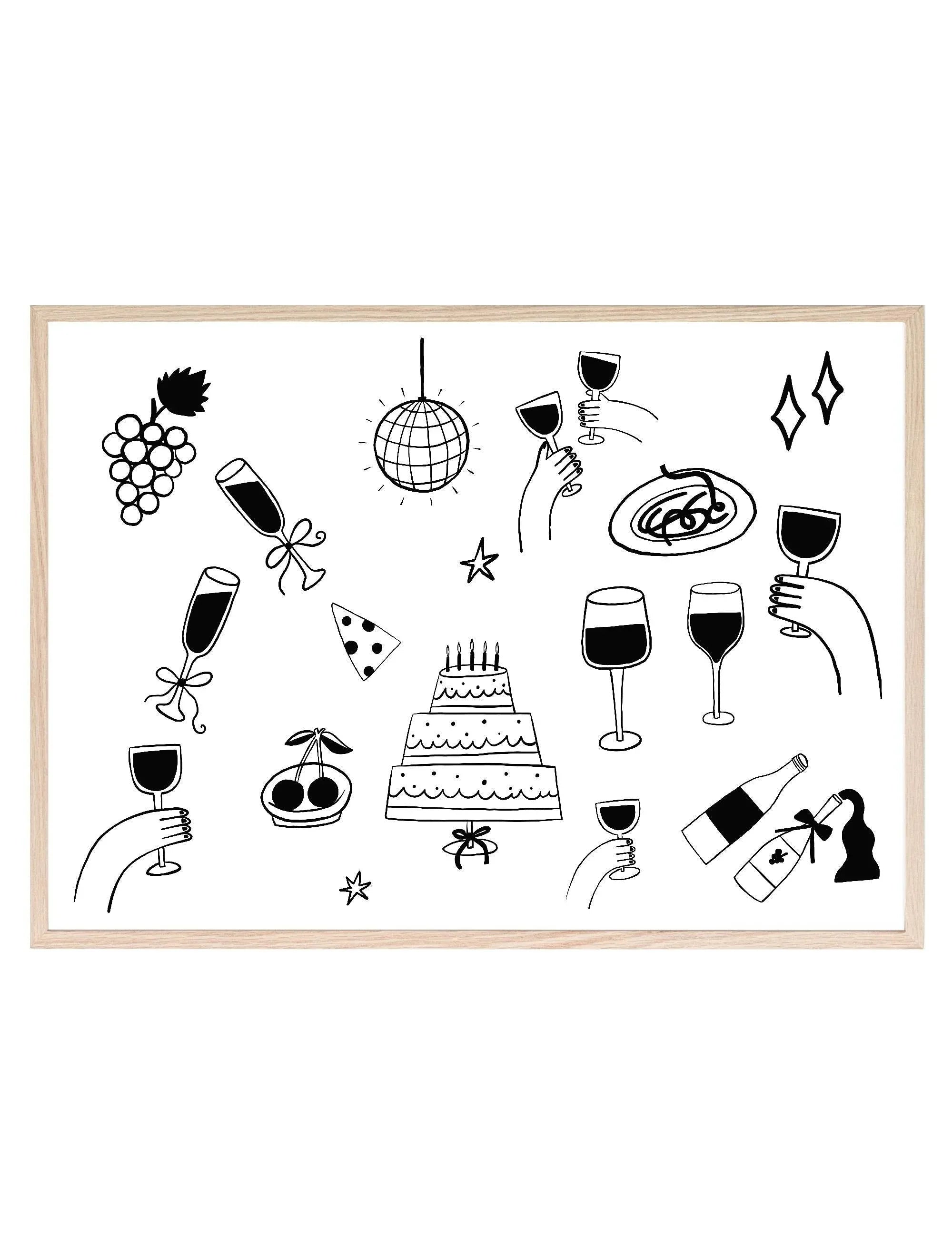 Wine Party Print | Monochrome | Landscape | Kitchen Wall Art - Larosier Prints